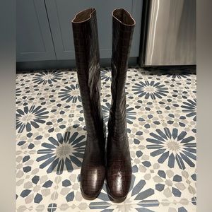 Brand New J Crew High Shaft Willa Boots in Croc-Embossed Leather. Size 10.